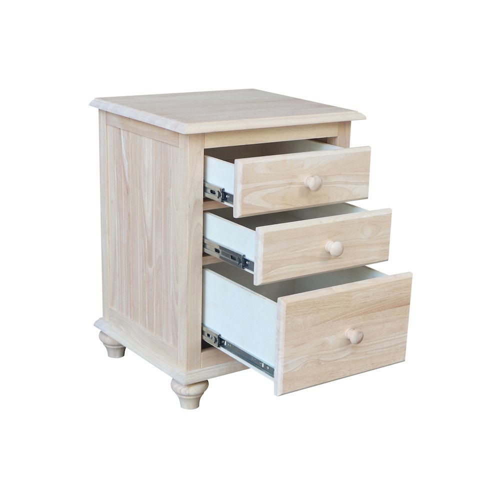 Solid Wood 3-Drawer Nightstand, Unfinished Ready to Finish Bedside Table. Picture 7