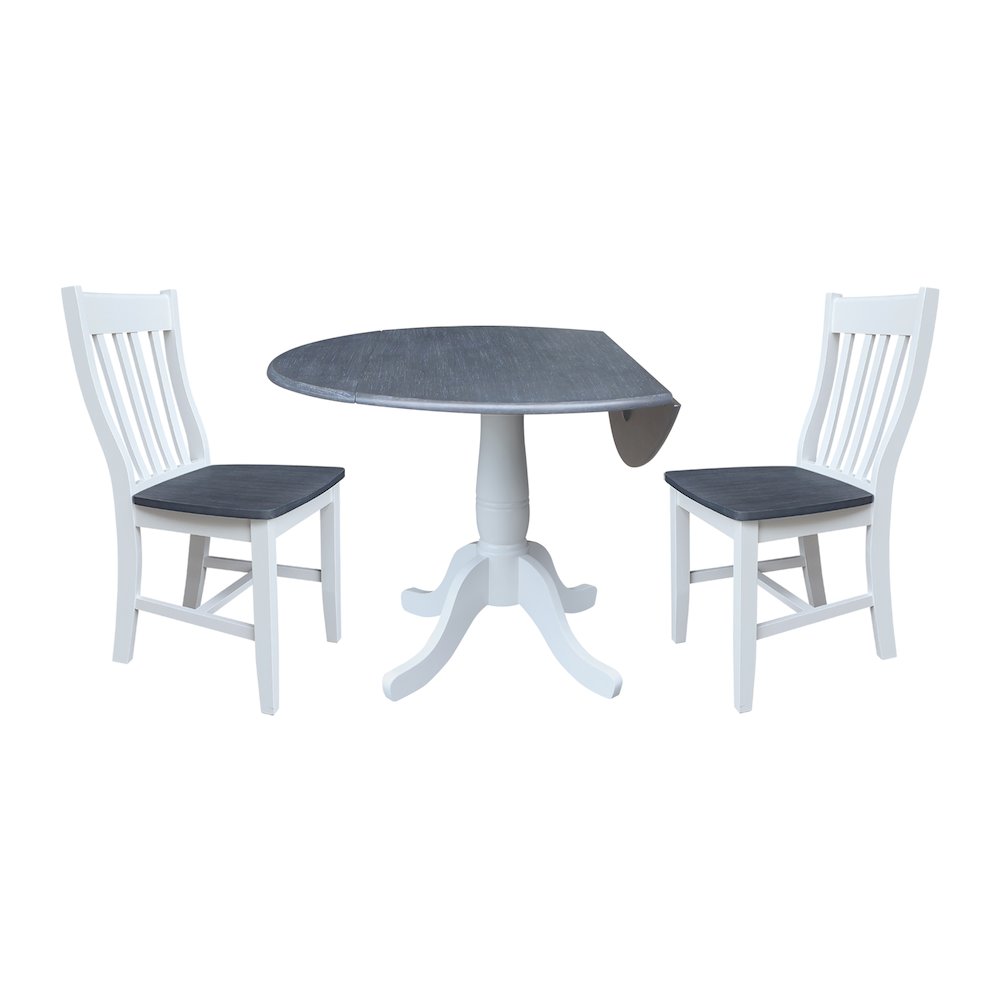 42" Round Top Dual Drop Leaf Pedestal Table with 2 Dining Chairs. Picture 2