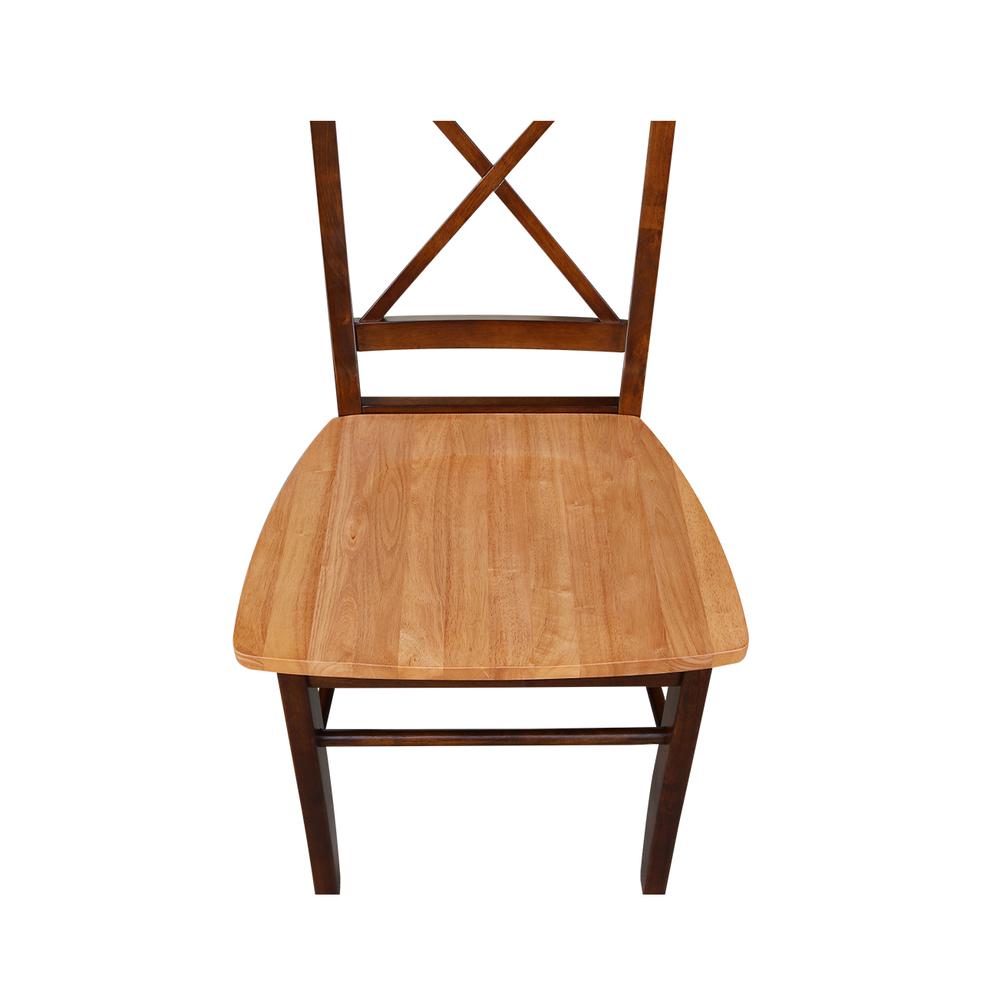 Set of Two X-Back Chairs  with Solid Wood Seats , Cinnamon/Espresso. Picture 2