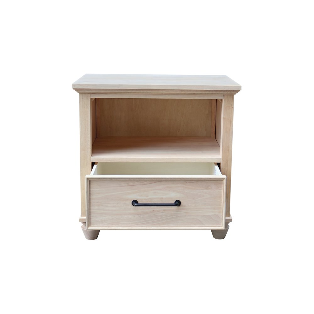 Solid Wood 1-Drawer Nightstand, Ready to Finish Hardwood Bedside Table. Picture 8