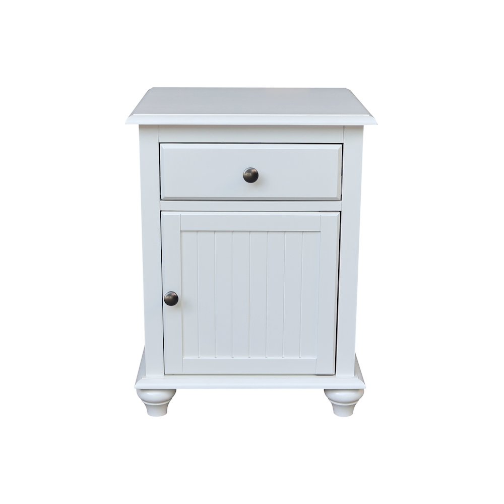 Solid Wood Nightstand with Storage Cabinet, Classic White Bedside Table. Picture 1