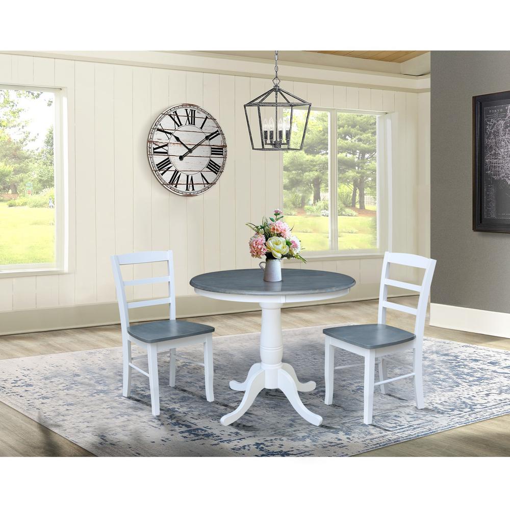 36" Round Pedestal Dining Table with 2 Madrid Ladderback Chairs. Picture 1
