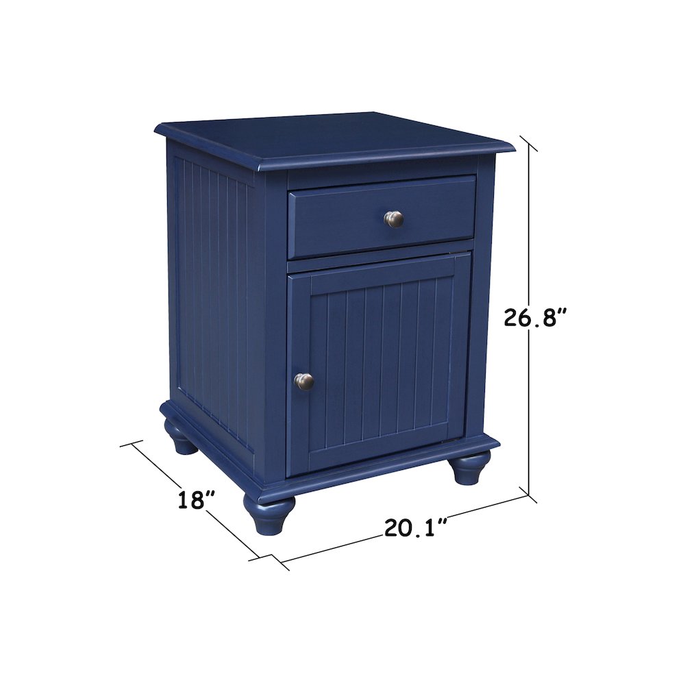 Solid Wood Nightstand with Storage Cabinet, Modern Denim Blue Bedside Table. Picture 4