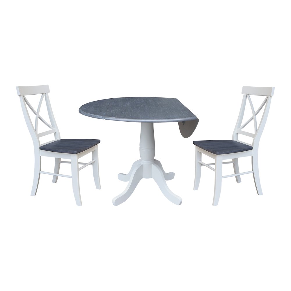 42" Round Top Dual Drop Leaf Pedestal Table with 2 Dining Chairs. Picture 7