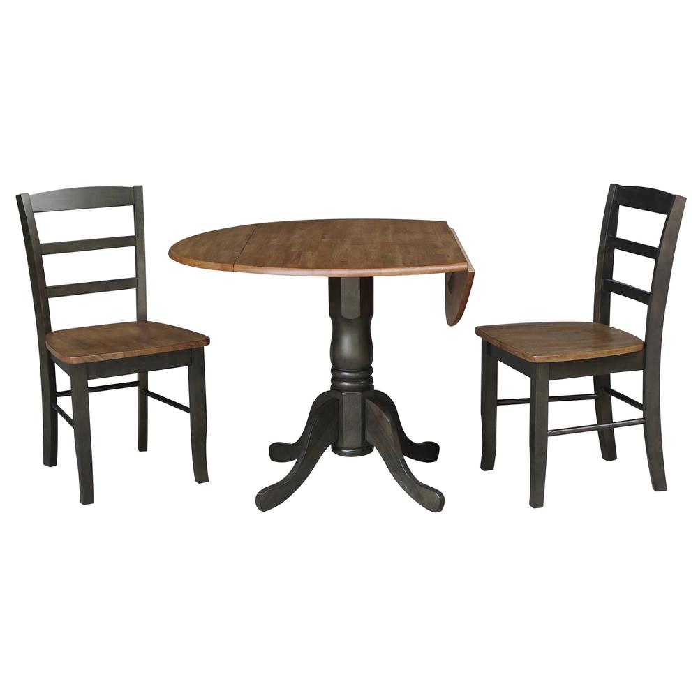42" Dual Drop Leaf Pedestal Dining Table with 2 Madrid Ladderback Chairs. Picture 3