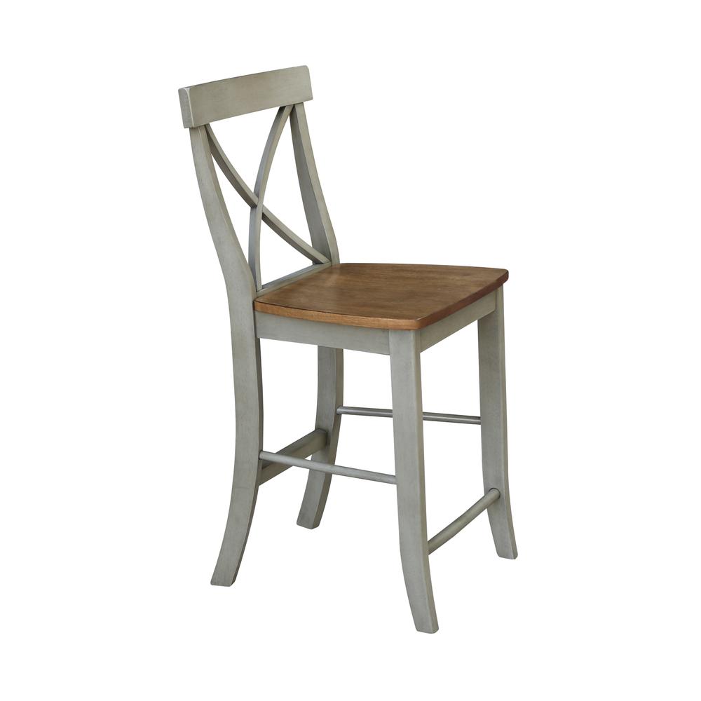 X-back Counterheight Stool - 24" Seat Height, Hickory/Stone. Picture 4