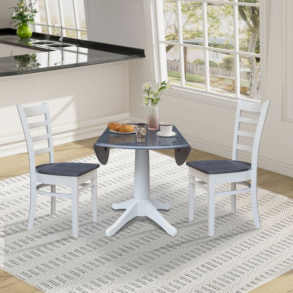 42" Round Top Dual Drop Leaf Pedestal Table with 2 Dining Chairs. Picture 5