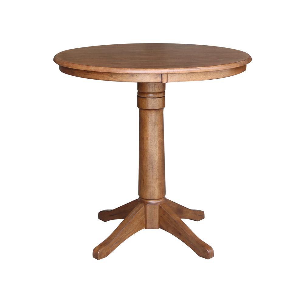 36" Round Pedestal Gathering Height Table with 2 X-Back Counter Height Stools. Picture 3