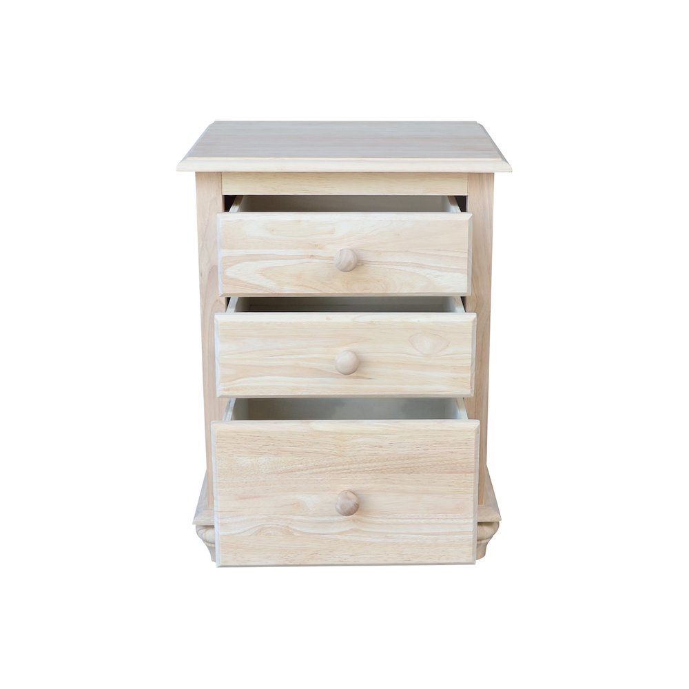 Solid Wood 3-Drawer Nightstand, Unfinished Ready to Finish Bedside Table. Picture 6