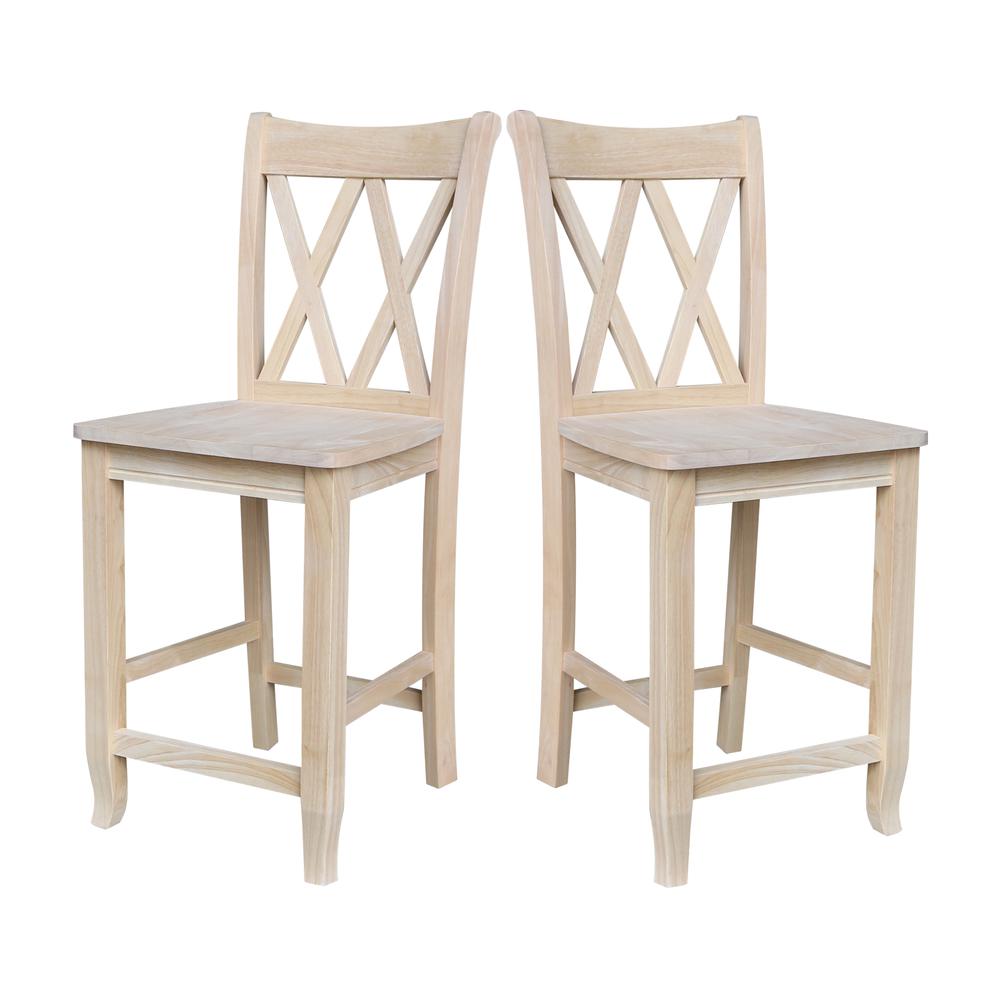 Double X-Back Counter height Stool - 24" Seat Height , Unfinished. Picture 4