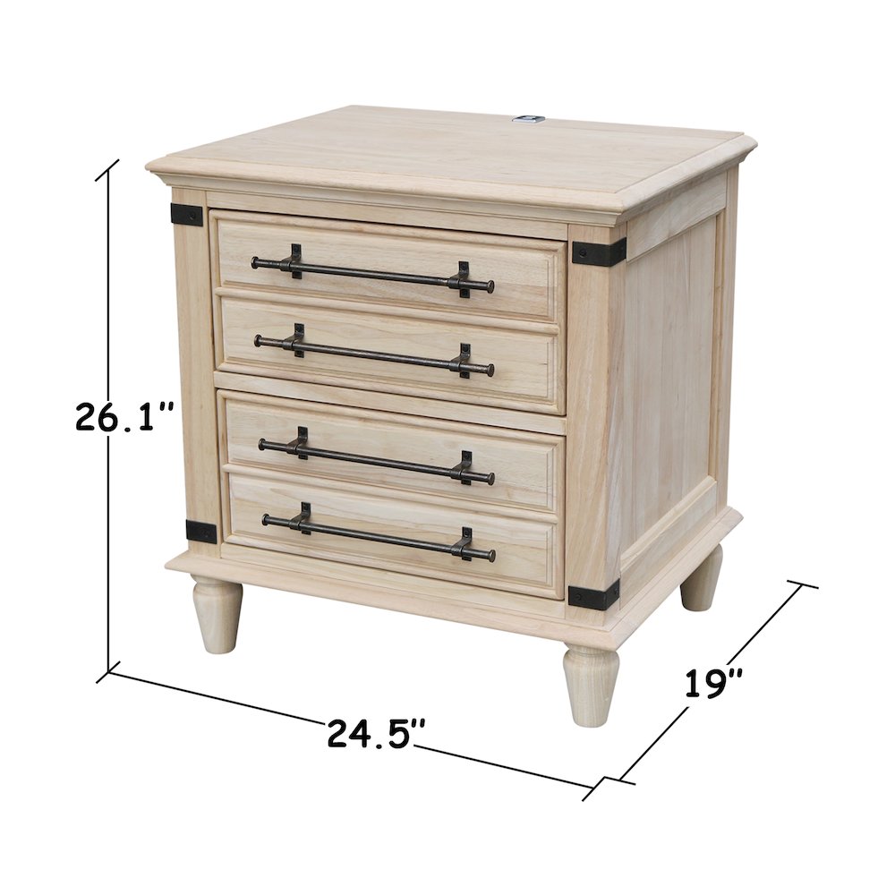 2-Drawer Nightstand with USB Charging, Wide Ready to Finish Bedside Chest. Picture 2