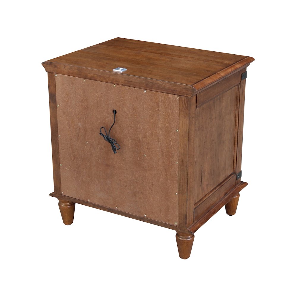 2-Drawer Nightstand with USB Charging, Rich Bourbon Brown Wide Bedside Chest. Picture 6
