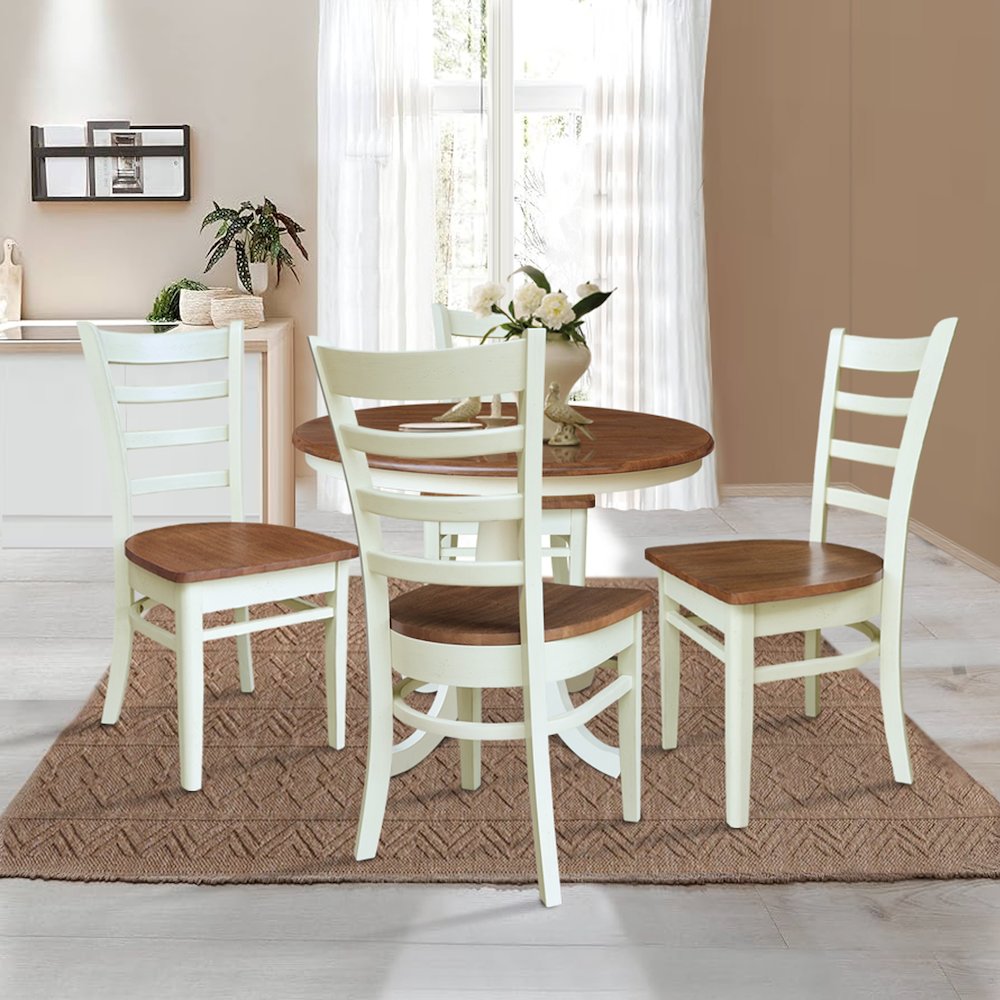 36" Solid Wood Round Top Pedestal Dining Table with 4 Emily Dining Chairs. Picture 1