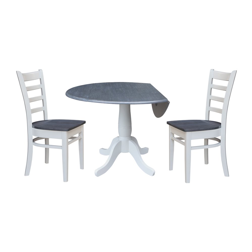 42" Round Top Dual Drop Leaf Pedestal Table with 2 Dining Chairs. Picture 2