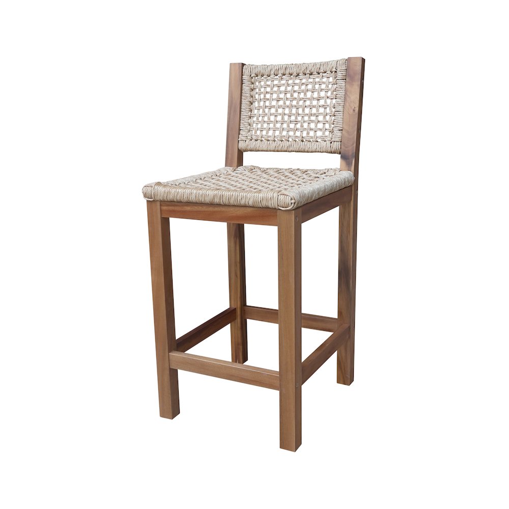 Outdoor Set of Two Stool with Wicker Seats and Back. Picture 1