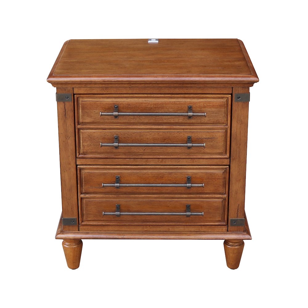 2-Drawer Nightstand with USB Charging, Rich Bourbon Brown Wide Bedside Chest. Picture 1