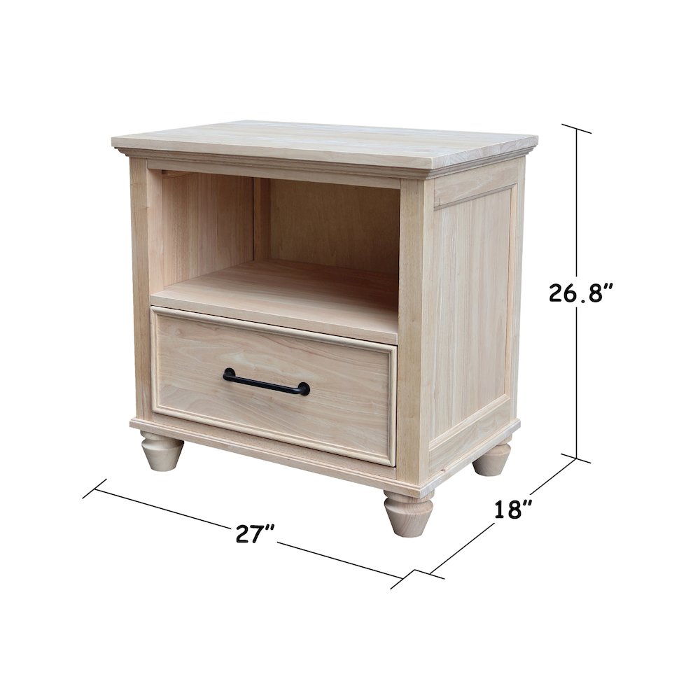 Solid Wood 1-Drawer Nightstand, Ready to Finish Hardwood Bedside Table. Picture 2