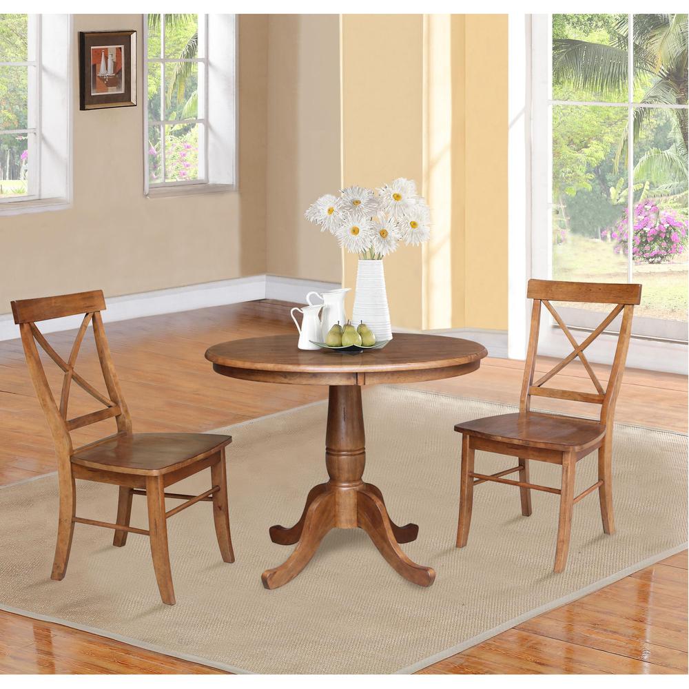 36" Round Top Pedestal Table with 2 X-Back Chairs - 3 Piece Set. Picture 1