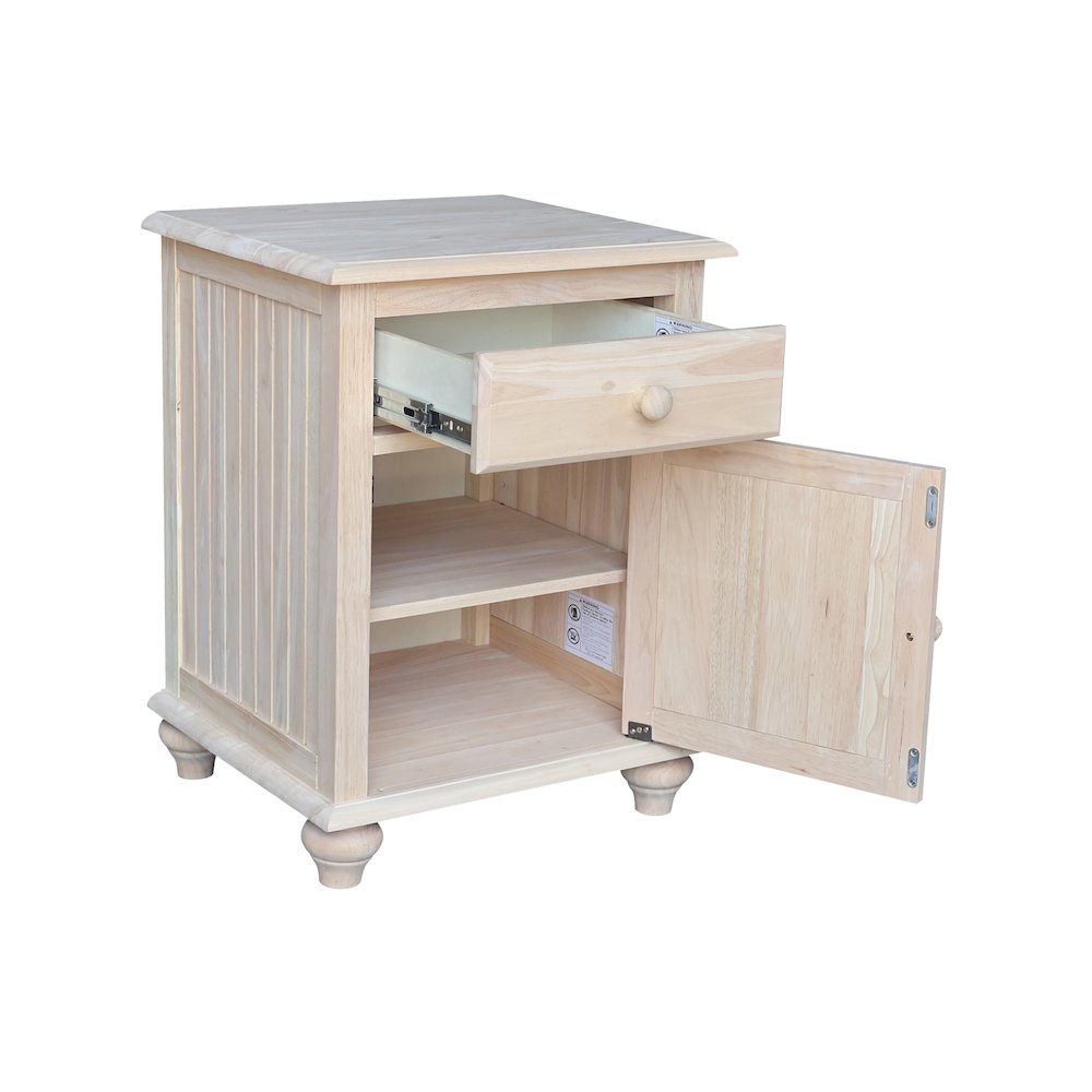 Solid Wood Nightstand with Storage Cabinet, Ready to Finish Bedside Table. Picture 7