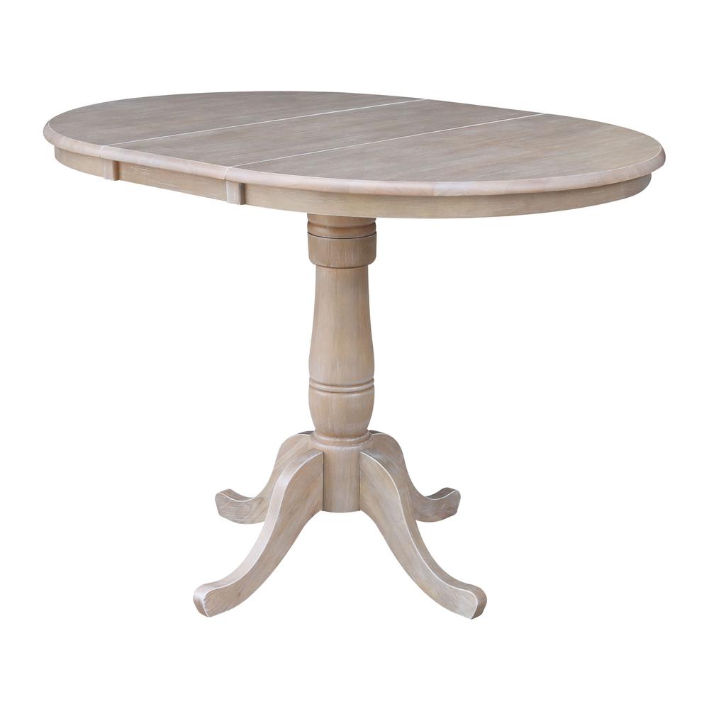 36" Round Extension Dining Table with 4 Madrid Counter Height Stools - 5 Piece Set, Washed Gray Taupe. Picture 3