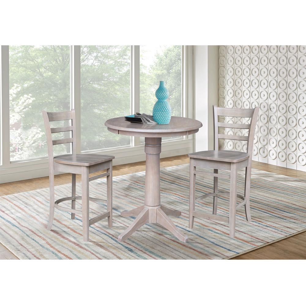 30" Round Pedestal Gathering Height Table with 2 Emily Counter Height Stools. Picture 1