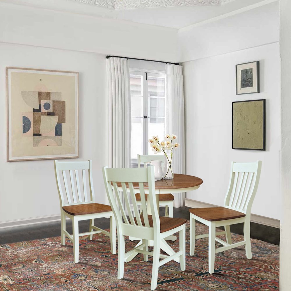 36" Round Top Pedestal Dining Table with 4 Cafe Chairs. Picture 4