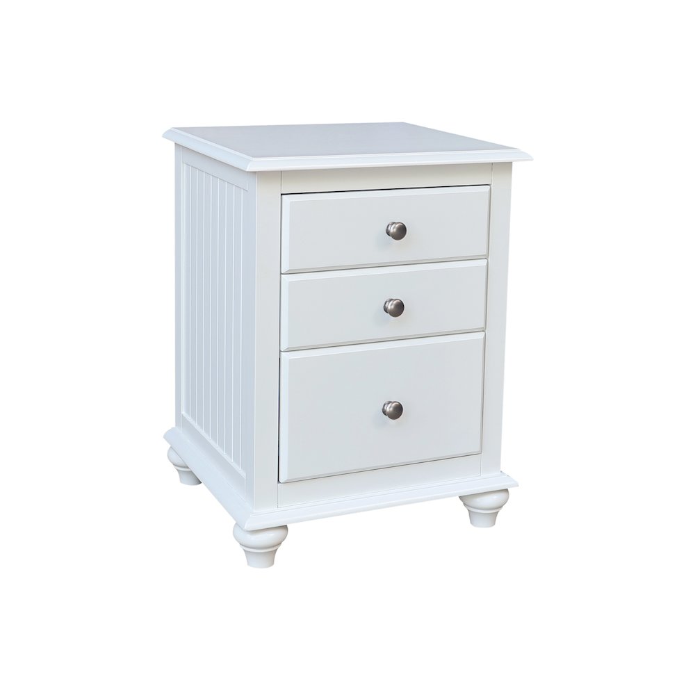Solid Wood 3-Drawer Nightstand, Classic White Bedside Table with Tiered Storage. Picture 7
