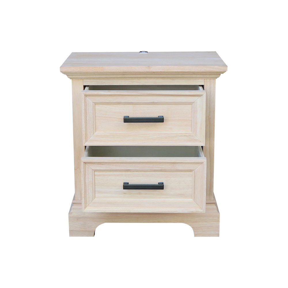 2-Drawer Nightstand with USB Charging Port, Ready to Finish Bedside Table. Picture 6