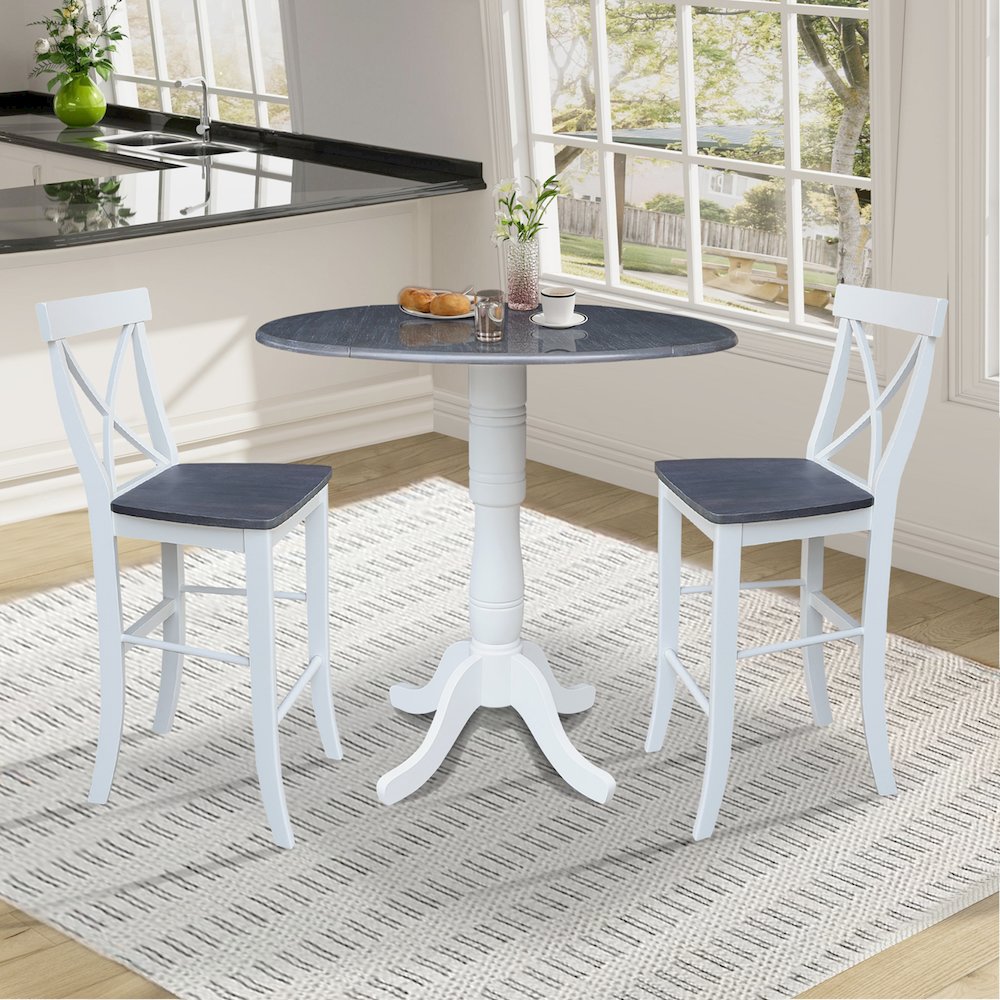 42" Round Pedestal Table with Two Bar Height Stools. Picture 5
