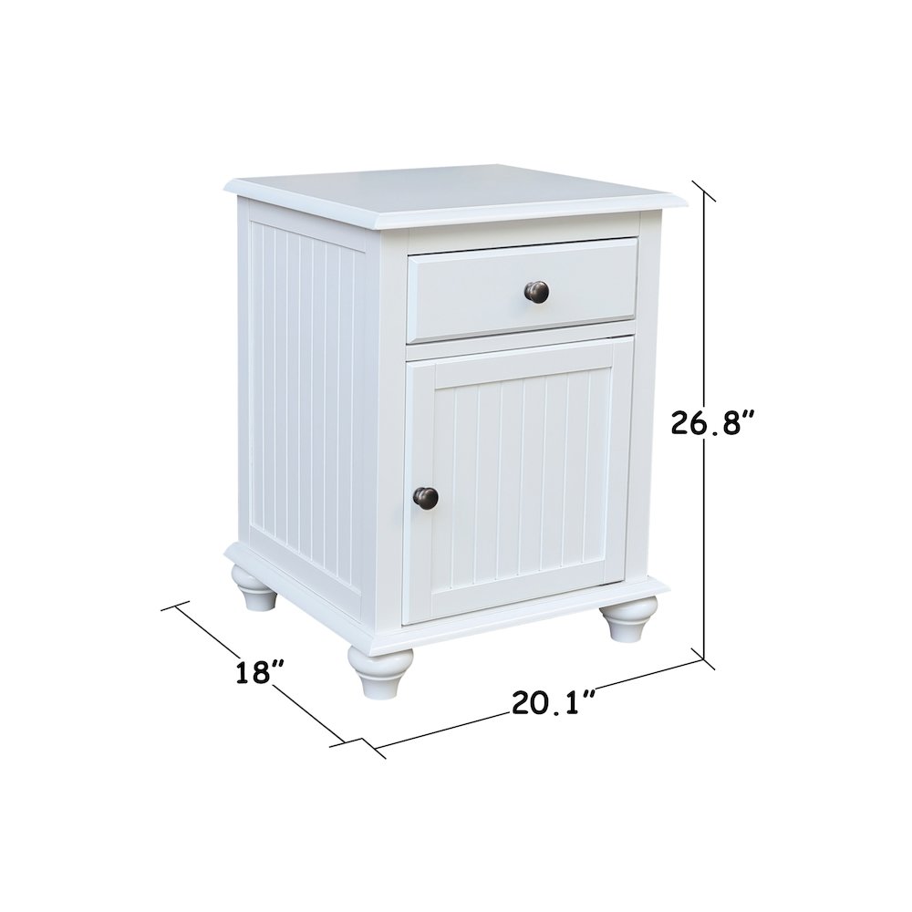 Solid Wood Nightstand with Storage Cabinet, Classic White Bedside Table. Picture 4