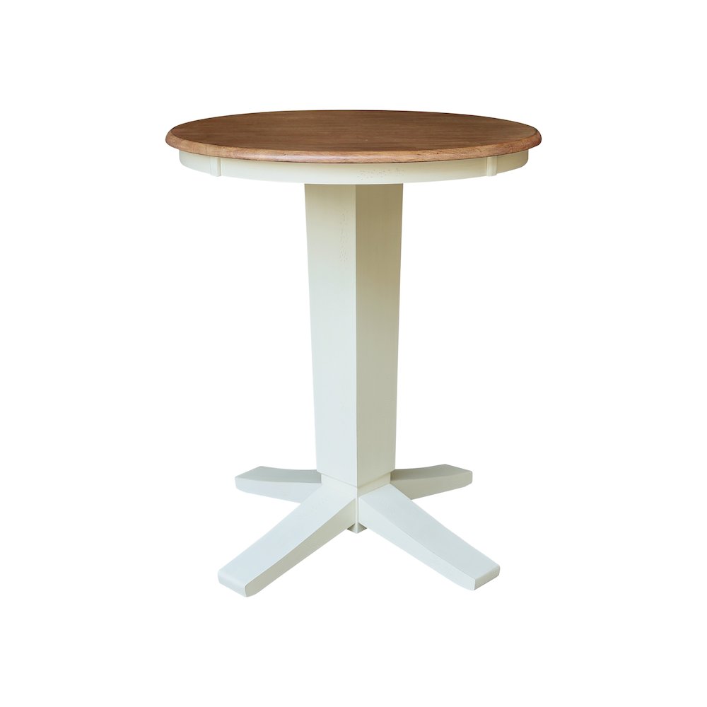 30" Solid Wood Round Top Pedestal Dining Table with 2 Counter Height Stools. Picture 2