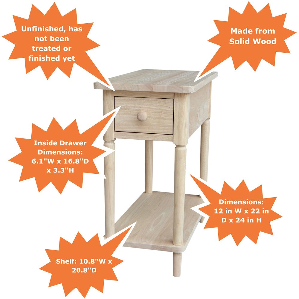 Solid Wood Narrow Side Table, Unfinished. Picture 9
