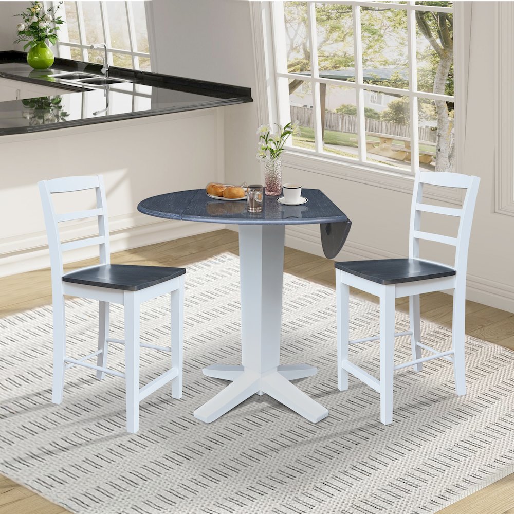 42" Round Drop Leaf Table with Two Stools. Picture 6