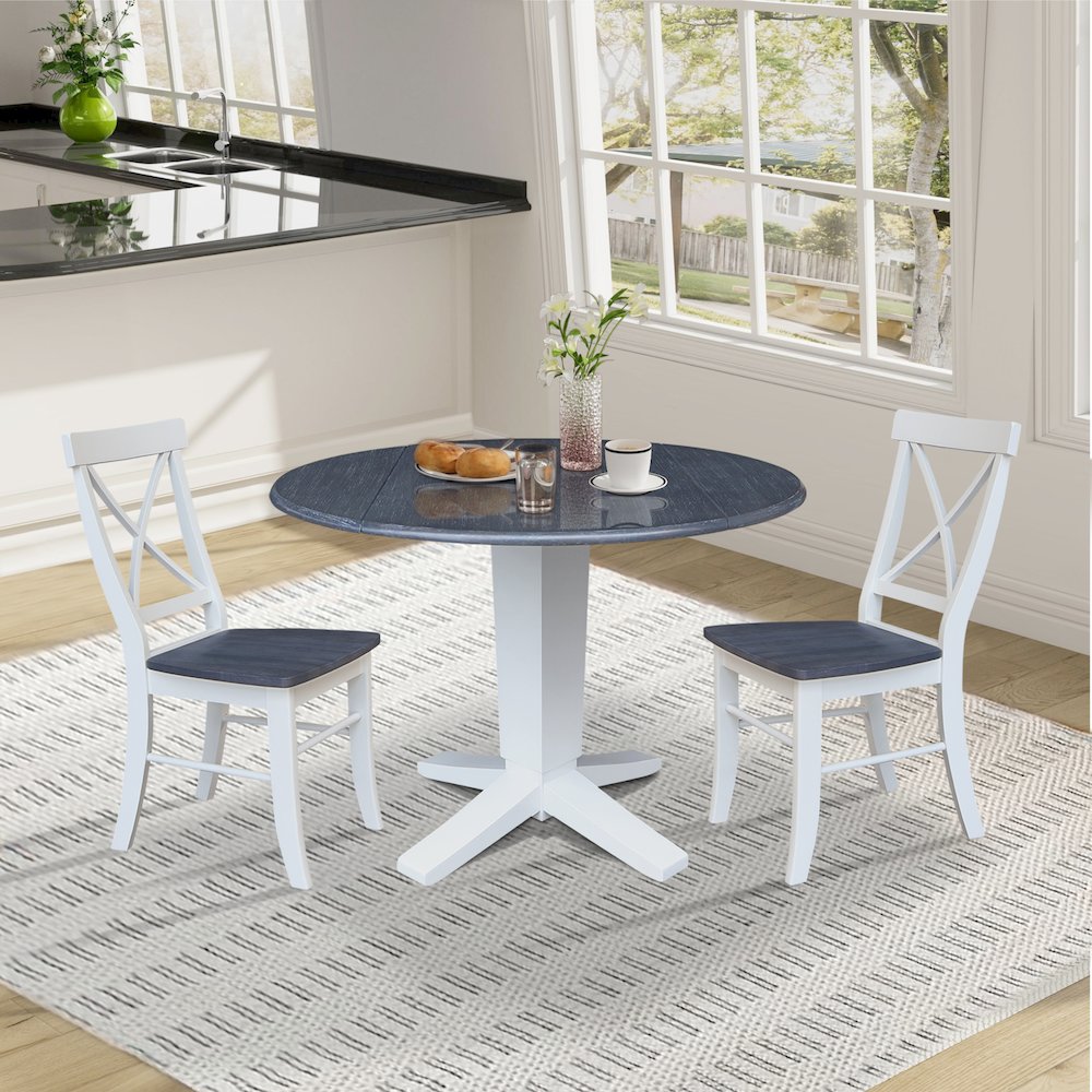 42" Round Drop Leaf Table with Two Dining Chairs. Picture 7