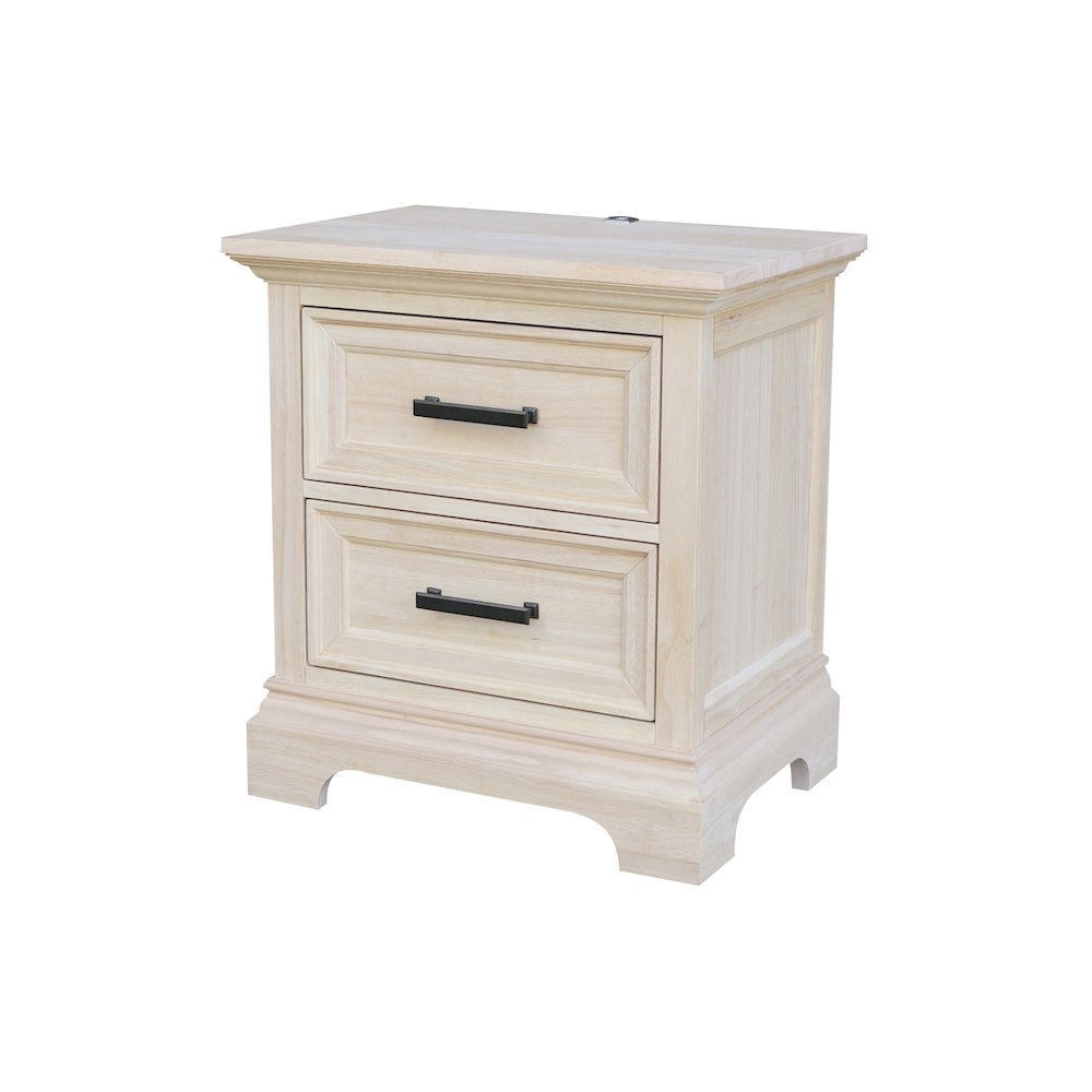 2-Drawer Nightstand with USB Charging Port, Ready to Finish Bedside Table. Picture 3