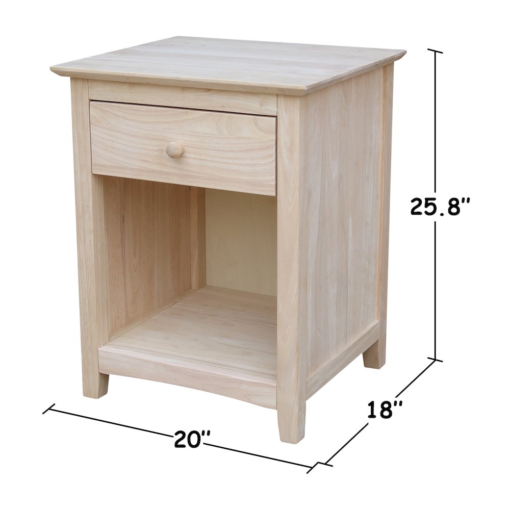 Solid Wood 1-Drawer Nightstand, Unfinished Ready to Finish Bedside Table. Picture 2