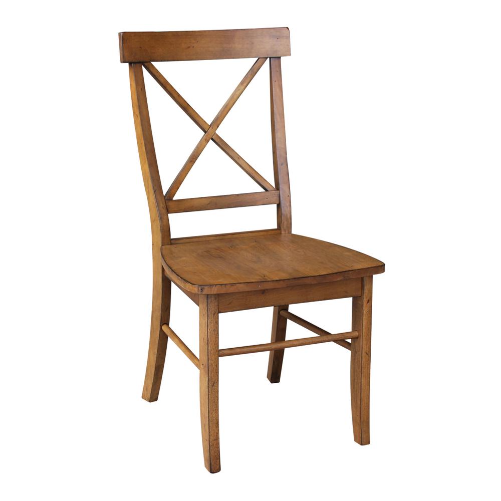 Set of Two X-Back Chairs  with Solid Wood Seats , Pecan. Picture 5