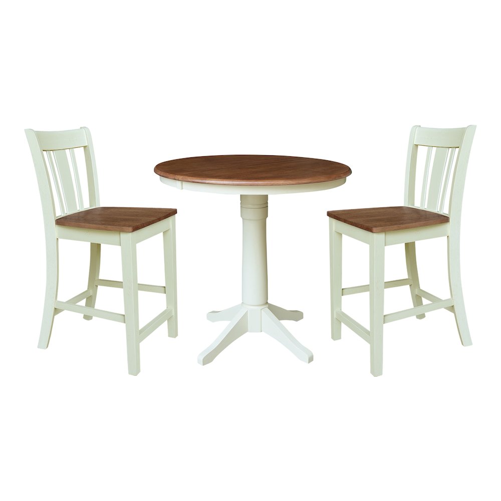 36" Round Extension Table with 2 Counter Height Stools. Picture 1