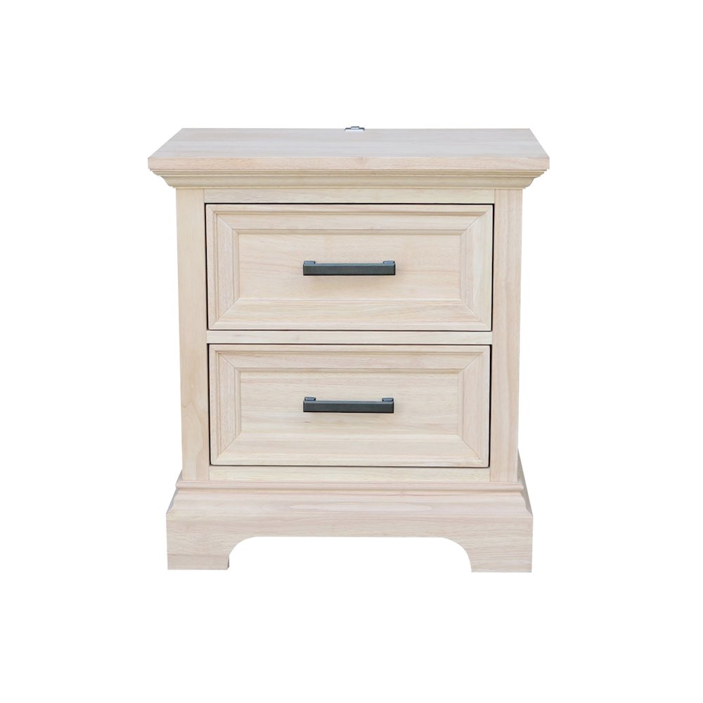 2-Drawer Nightstand with USB Charging Port, Ready to Finish Bedside Table. Picture 1
