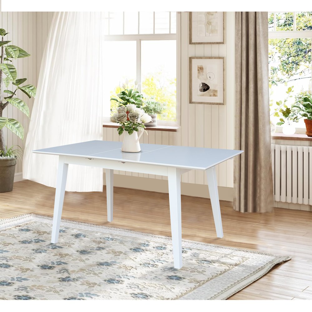 60" Butterfly Extension Dining Table, Classic White Farmhouse Kitchen Table. Picture 2