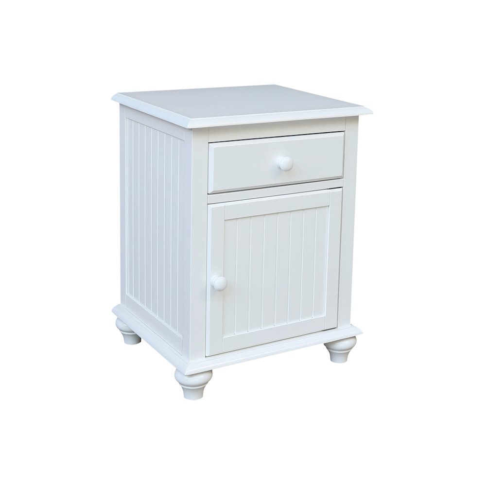 Solid Wood Nightstand with Storage Cabinet, Classic White Bedside Table. Picture 6