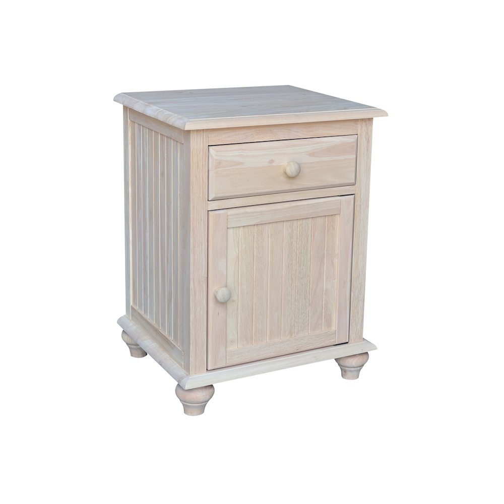 Solid Wood Nightstand with Storage Cabinet, Ready to Finish Bedside Table. Picture 3