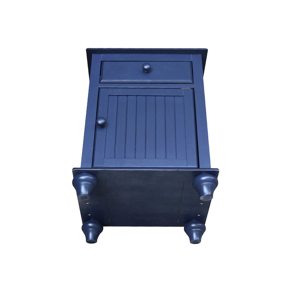 Solid Wood Nightstand with Storage Cabinet, Modern Denim Blue Bedside Table. Picture 10