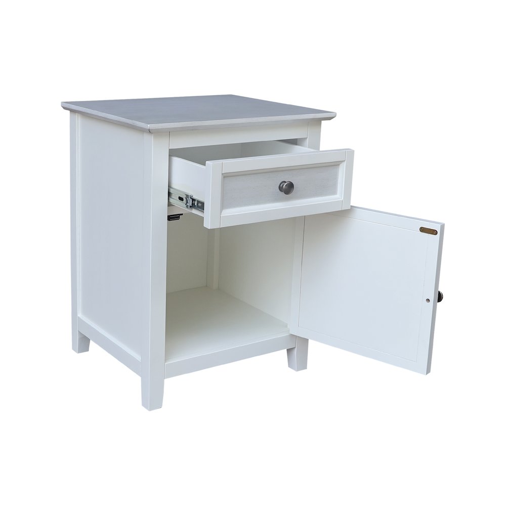 Solid Wood Nightstand with Storage Cabinet, Chalk & White Two-Tone Bedside Table. Picture 8