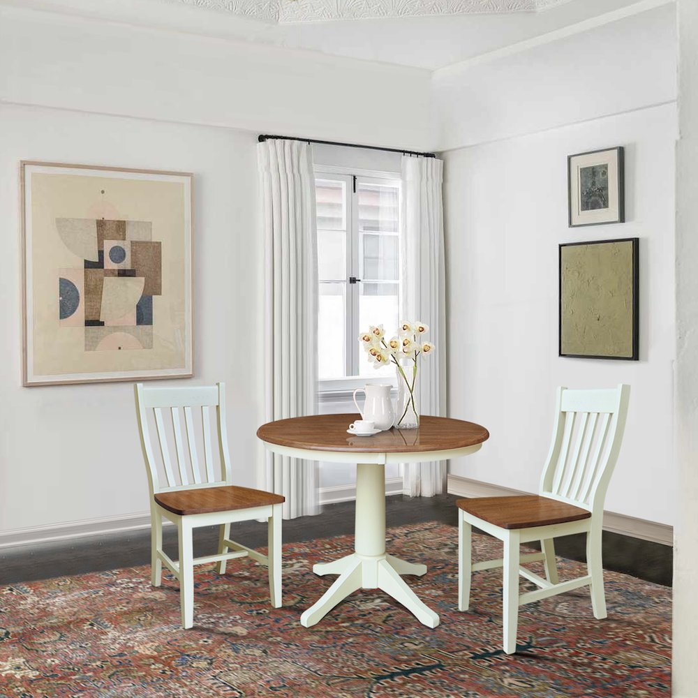 36" Round Top Pedestal Dining Table with 2 Cafe Chairs. Picture 4