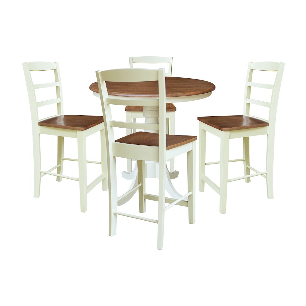 36" Round Pedestal Gathering Height Table with Four Counter Height Stools. Picture 1