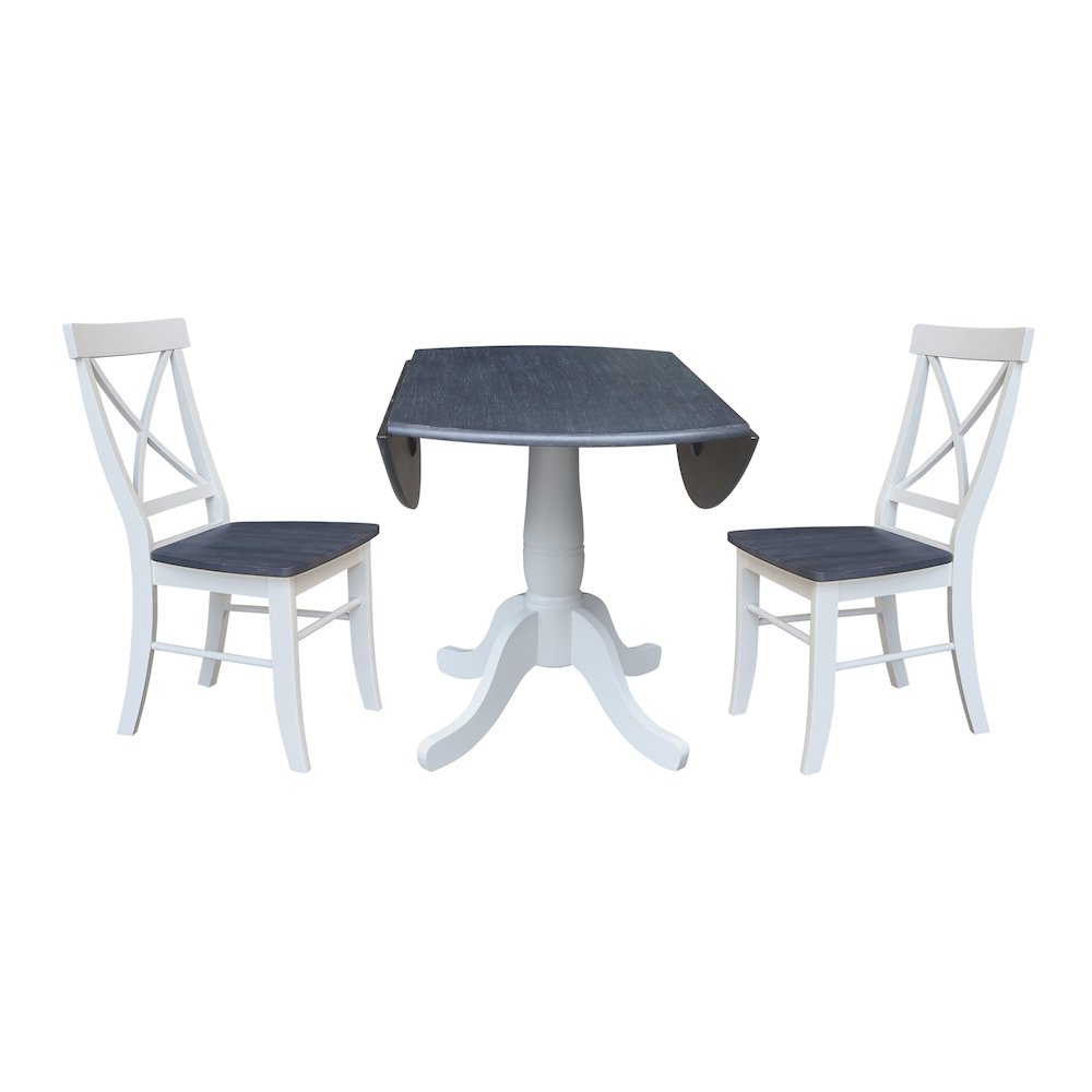 42" Round Top Dual Drop Leaf Pedestal Table with 2 Dining Chairs. Picture 3