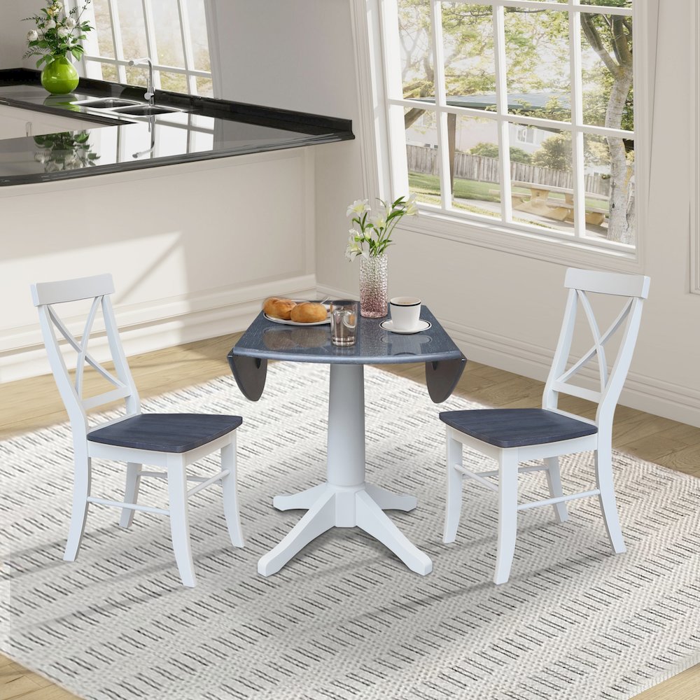 42" Round Top Dual Drop Leaf Pedestal Table with 2 Dining Chairs. Picture 4