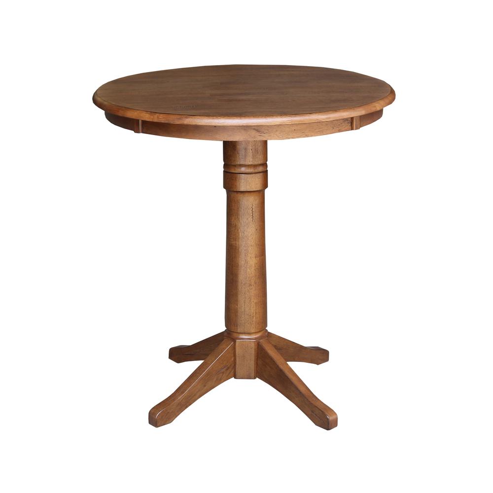 30" Round Pedestal Gathering Height Table with 2 X-Back Counter Height Stools. Picture 4