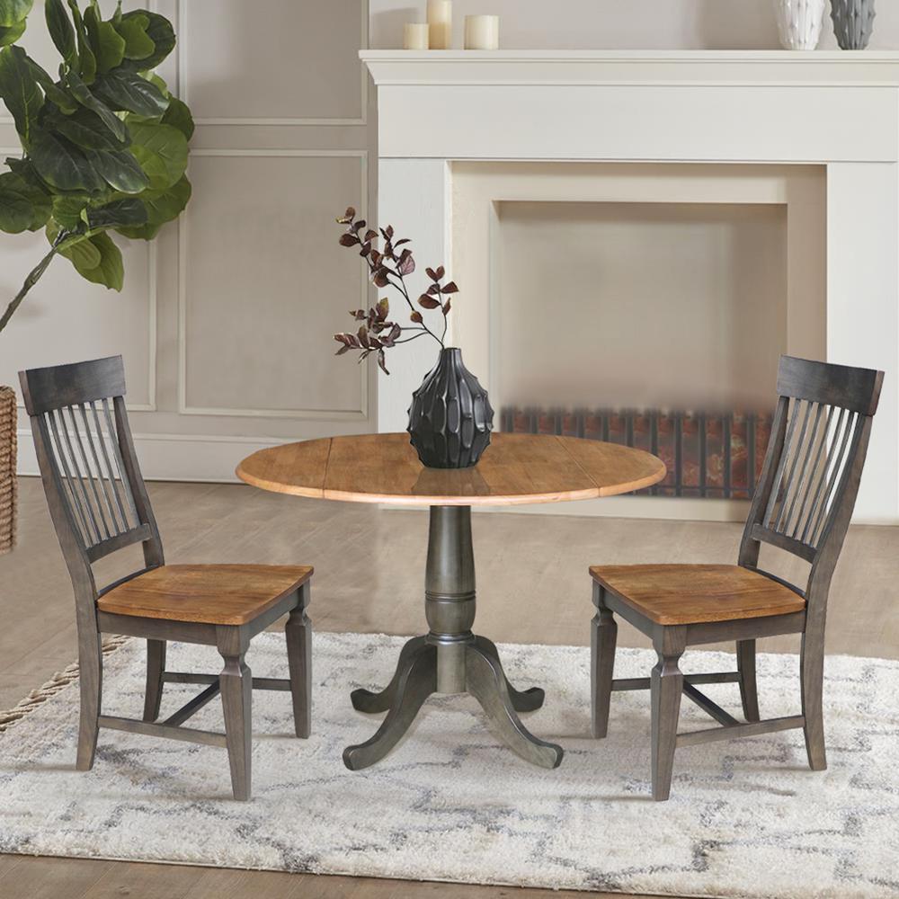 42 in. Round Dual Drop Leaf Dining Table with 2 Slatback Chairs. Picture 2